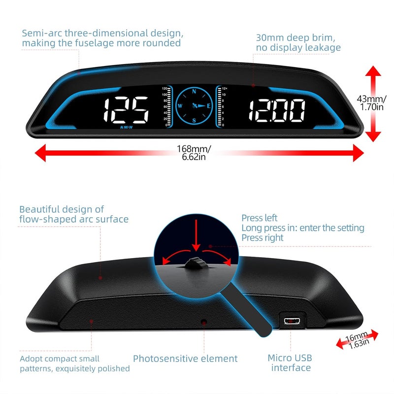 sinoTrack Digital GPS Speedometer Universal Heads Up Display for Car 5.5 inch Large LCD Display HUD with MPH Speed Fatigued Driving Alert Overspeed Alarm Trip Meter for All Vehicle - Image 5
